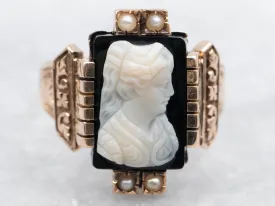 Antique Victorian Onyx Cameo Ring