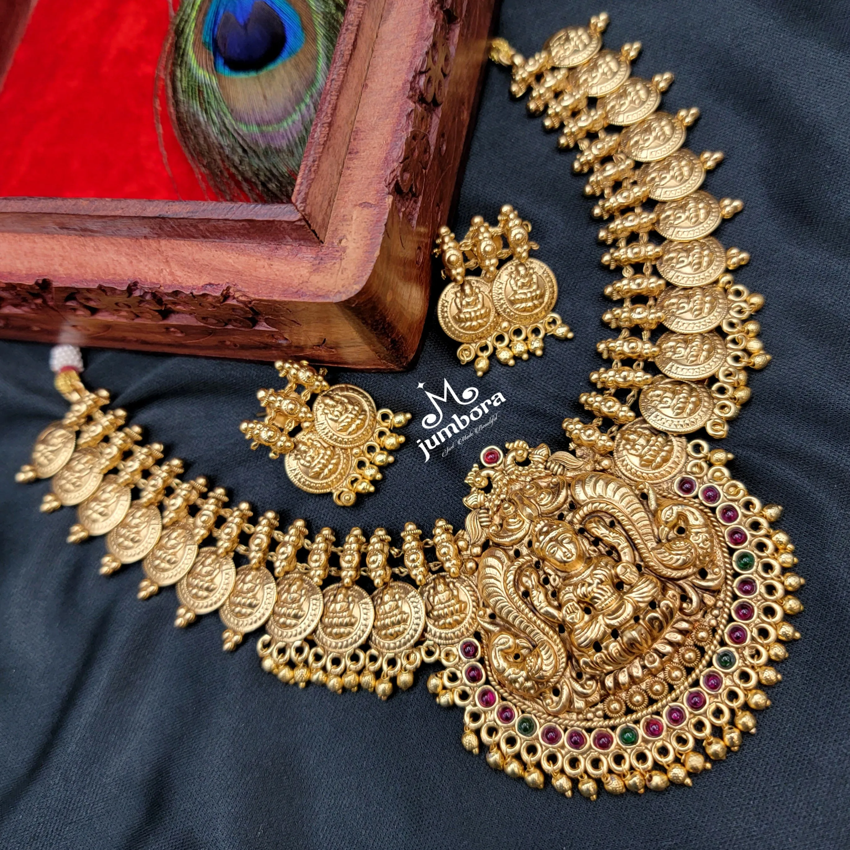 Brass Naakshi Coin Lakshmi Necklace Temple Jewelry Set