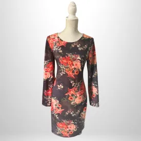 Brown Floral Long Sleeve Shift Dress