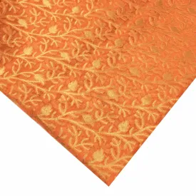 Coral and Gold Banarasi Silk Fabric