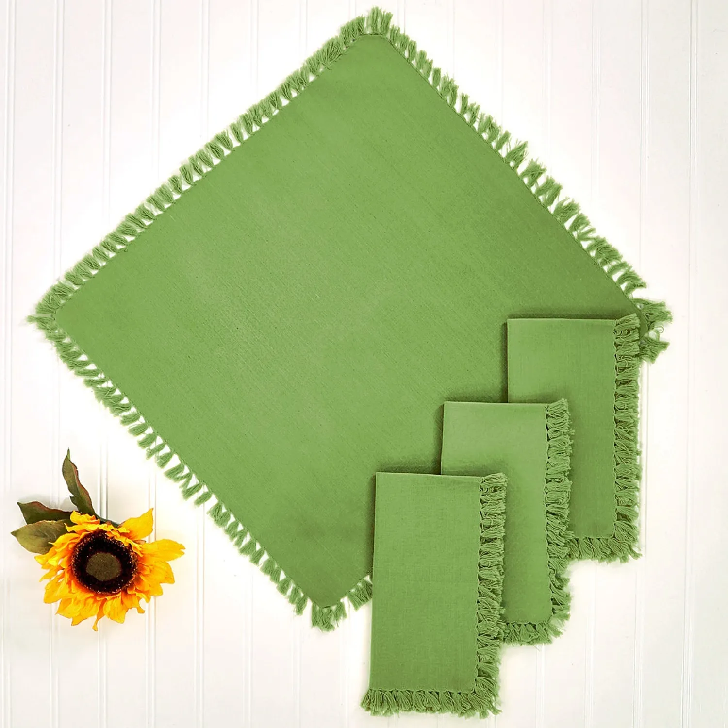 Cotton Fringed Napkins - Irish Green - Set of 4