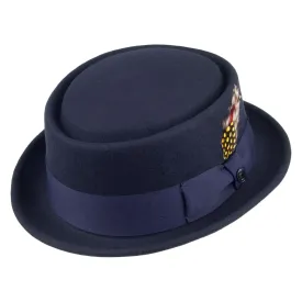 Crushable Wool Pork Pie Hat - Navy Blue