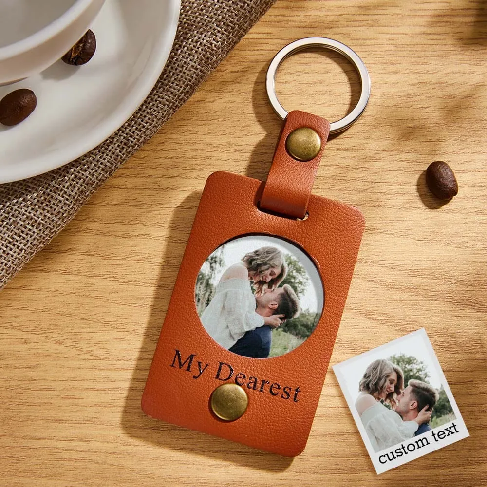 Custom Photo Engraved Keychains Simple Leather Couple Gifts