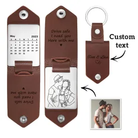 Custom Photo Keychain Leather Keychain With Date Anniversary Gift For Boyfriend