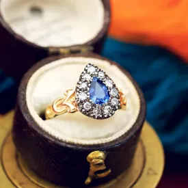 Georgian Styled Pear cut Sapphire & Diamond Ring