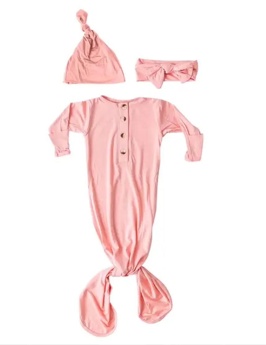 May Newborn Knotted Gown Set | Pink