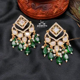 Mossainite & White AD Zircon Stone Earring with Green Monalisa dangles.