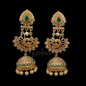 Peacock Long Green Polki Jhumka