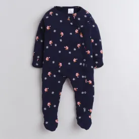 Polka Tots Footed Onesie with mittens 100% Cotton Snow Flakes - Navy Blue