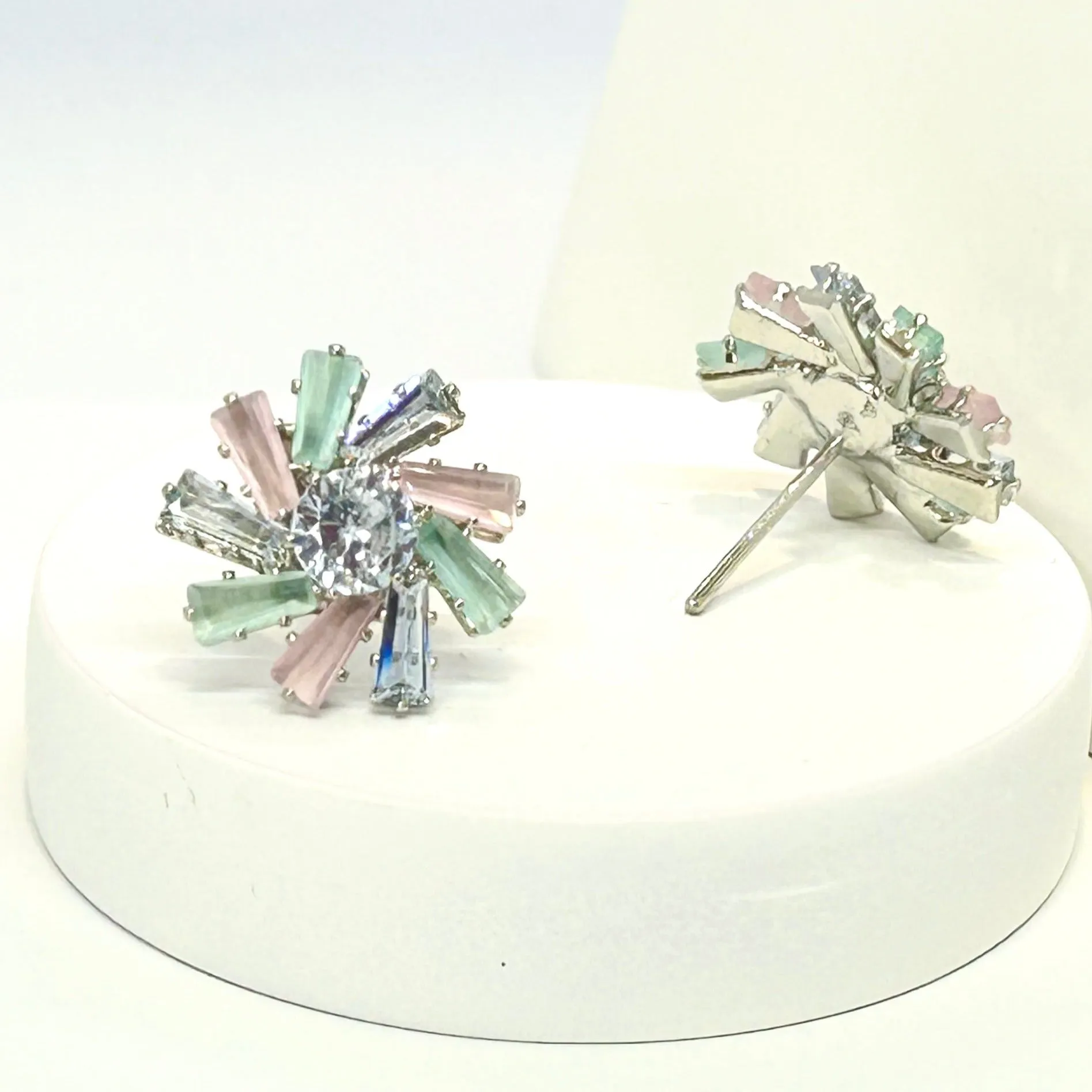 Sea Green and Pink Studded Stone AD with round Cubic Zirconia in Silver Finish