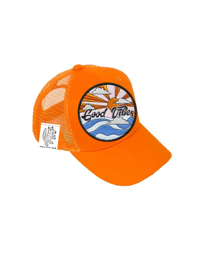 TODDLER Trucker Hat with Interchangeable Velcro Patch (Orange)