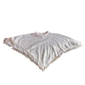 Vintage 1970's White Fringed Cape /  4-5Y