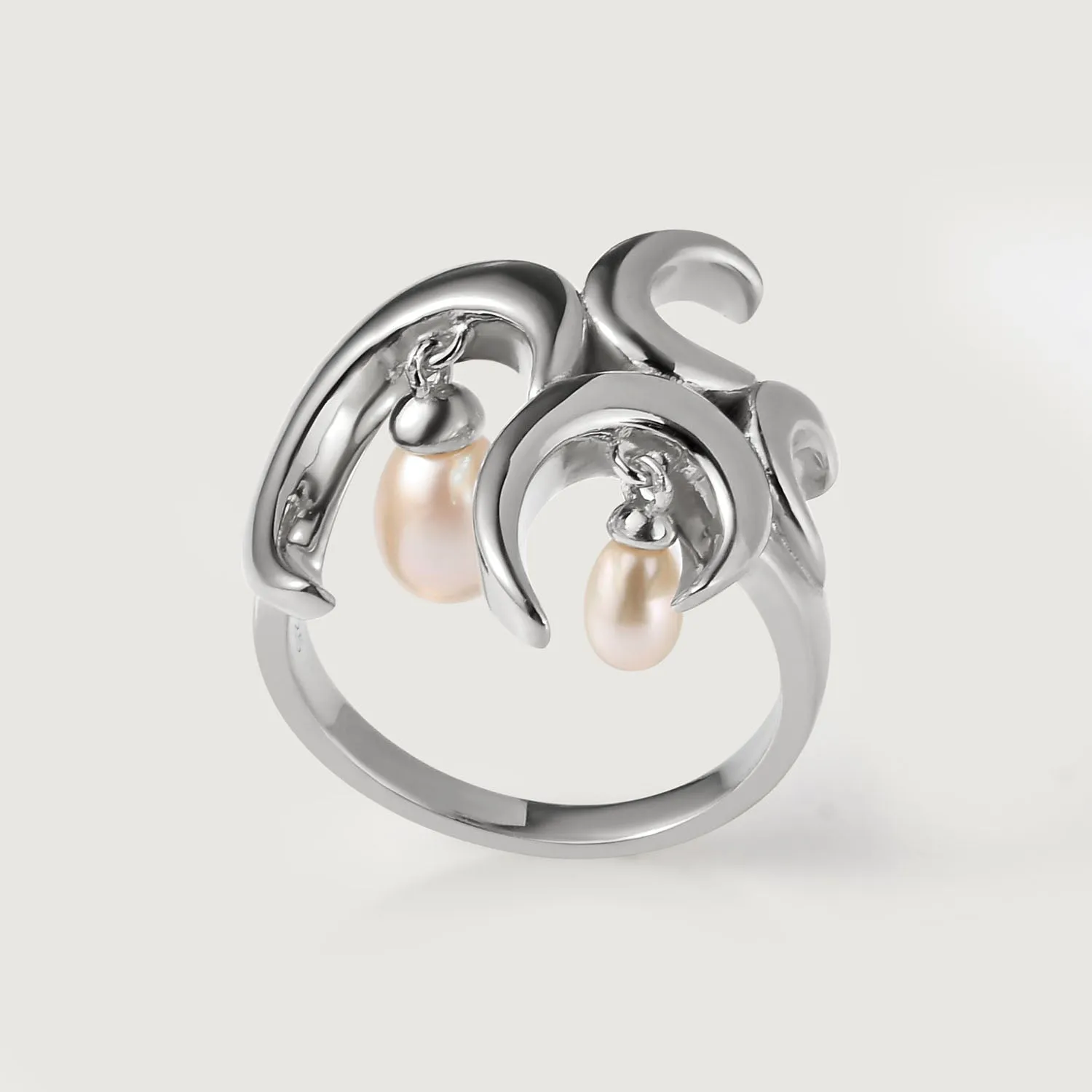 Wave Ring with White Fresh Water Pearls